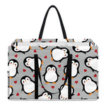 Red Heart And Penguin Pattern Print Utility Tote Bag