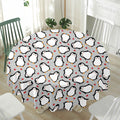 Red Heart And Penguin Pattern Print Waterproof Round Tablecloth