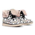 Red Heart And Penguin Pattern Print Winter Boots