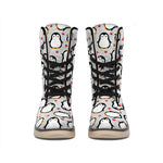 Red Heart And Penguin Pattern Print Winter Boots