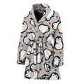 Red Heart And Penguin Pattern Print Women's Bathrobe
