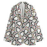 Red Heart And Penguin Pattern Print Women's Blazer