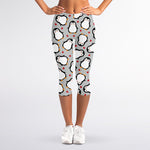 Red Heart And Penguin Pattern Print Women's Capri Leggings