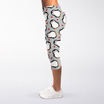 Red Heart And Penguin Pattern Print Women's Capri Leggings