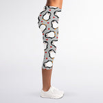 Red Heart And Penguin Pattern Print Women's Capri Leggings