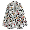 Red Heart And Penguin Pattern Print Women's Cotton Blazer