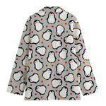 Red Heart And Penguin Pattern Print Women's Cotton Blazer