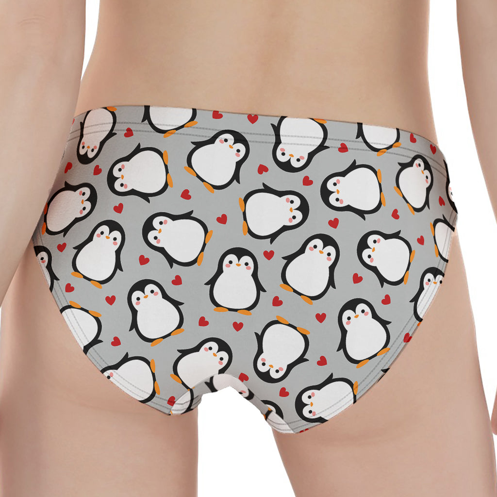 Red Heart And Penguin Pattern Print Women's Panties