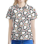 Red Heart And Penguin Pattern Print Women's Polo Shirt
