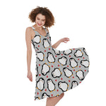 Red Heart And Penguin Pattern Print Women's Sleeveless Dress