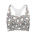 Red Heart And Penguin Pattern Print Women's Sports Bra