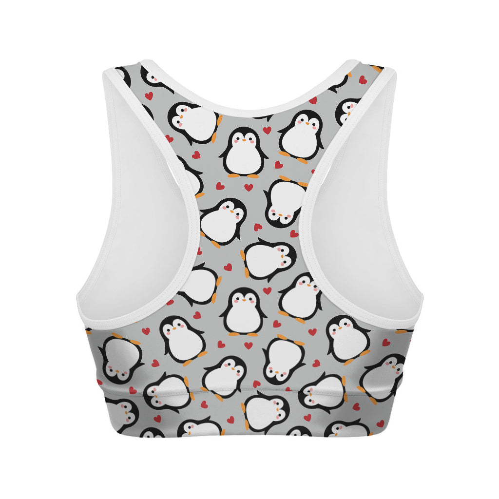 Red Heart And Penguin Pattern Print Women's Sports Bra