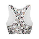 Red Heart And Penguin Pattern Print Women's Sports Bra
