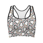 Red Heart And Penguin Pattern Print Women's Sports Bra