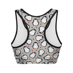 Red Heart And Penguin Pattern Print Women's Sports Bra