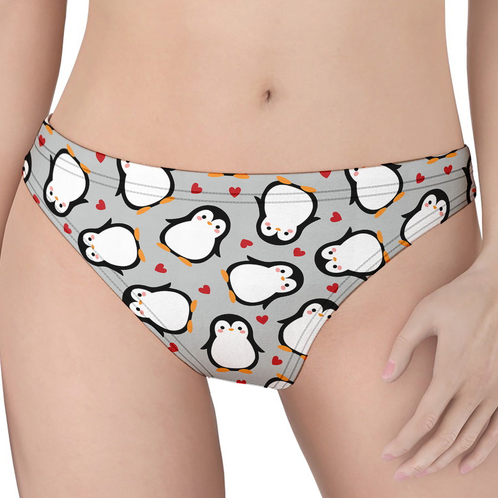 Red Heart And Penguin Pattern Print Women's Thong