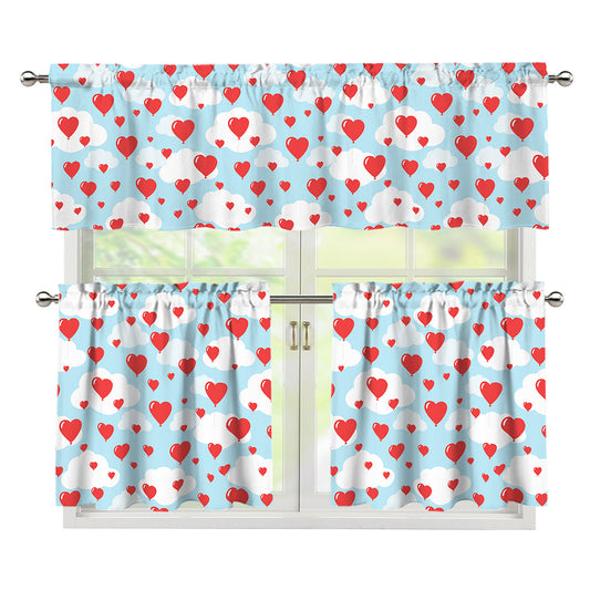 Red Heart Balloon Pattern Print 3 Piece Kitchen Curtains