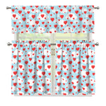 Red Heart Balloon Pattern Print 3 Piece Kitchen Curtains