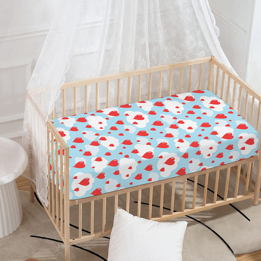 Red Heart Balloon Pattern Print Baby Crib Sheet