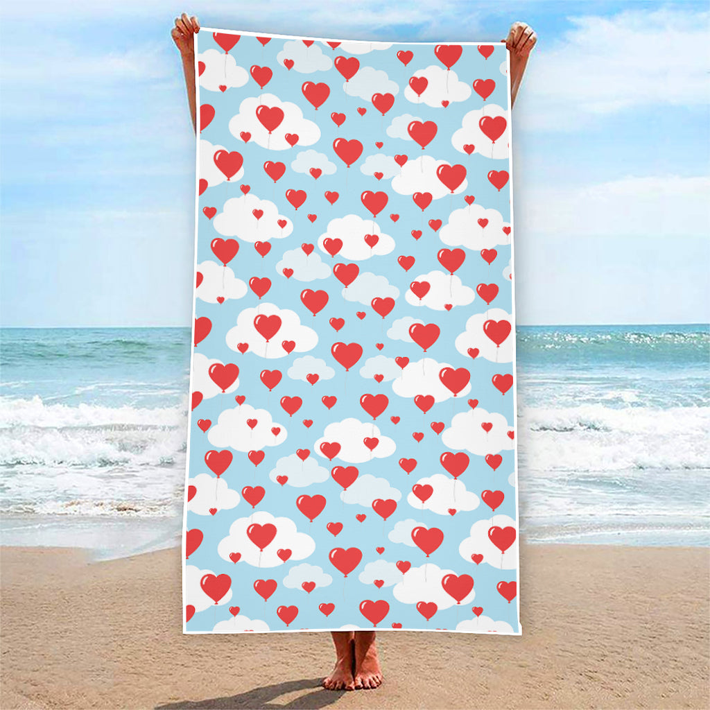 Red Heart Balloon Pattern Print Beach Towel