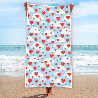Red Heart Balloon Pattern Print Beach Towel