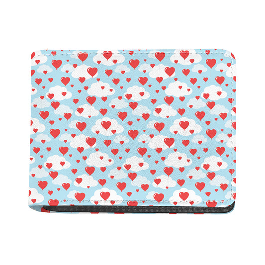 Red Heart Balloon Pattern Print Bifold Wallet