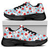 Red Heart Balloon Pattern Print Black Chunky Shoes