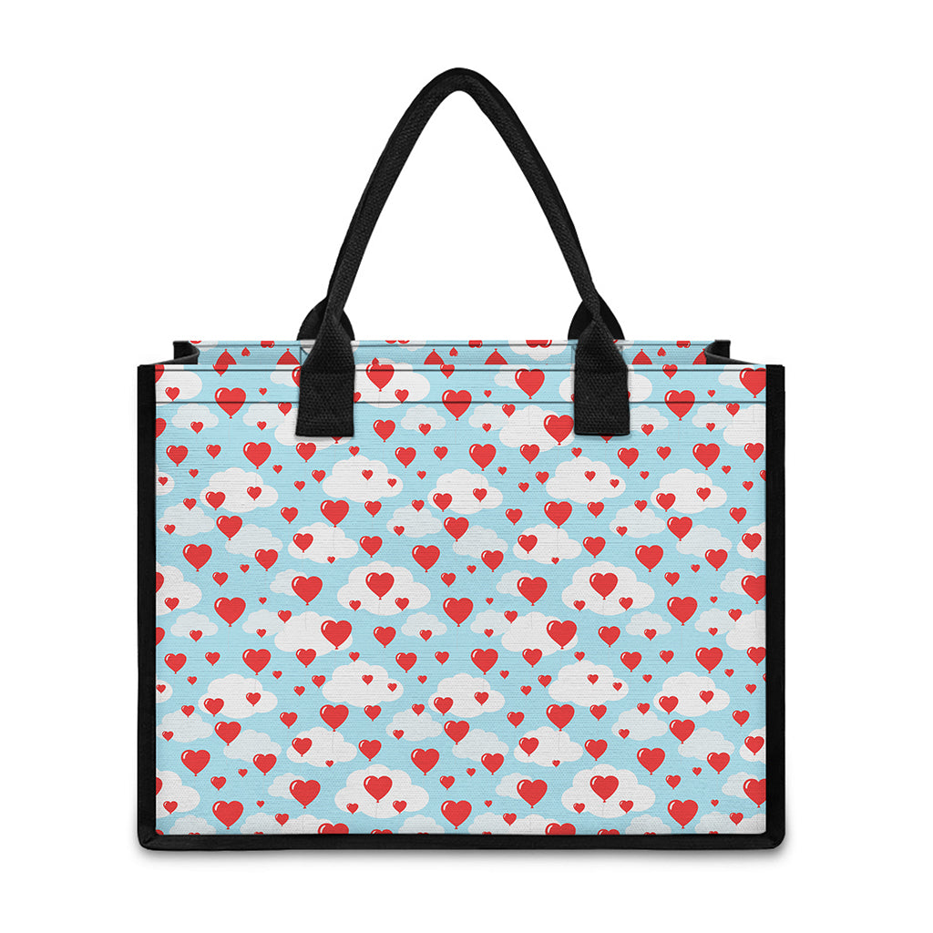 Red Heart Balloon Pattern Print Canvas Tote Bag