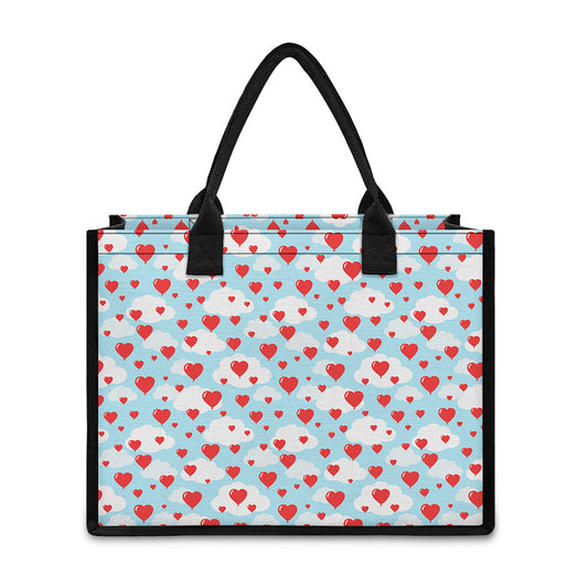 Red Heart Balloon Pattern Print Canvas Tote Bag