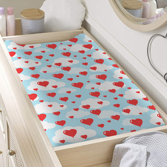Red Heart Balloon Pattern Print Changing Pad Cover