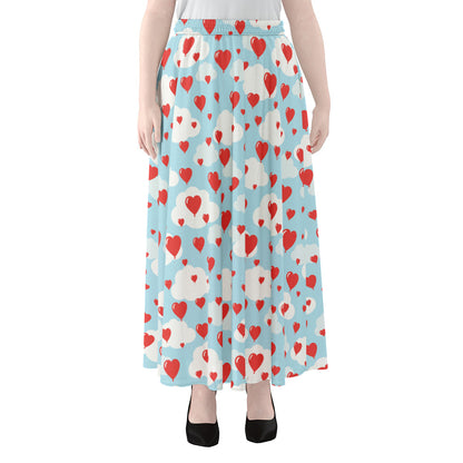 Red Heart Balloon Pattern Print Chiffon Maxi Skirt