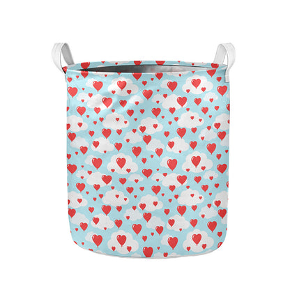Red Heart Balloon Pattern Print Collapsible Laundry Basket