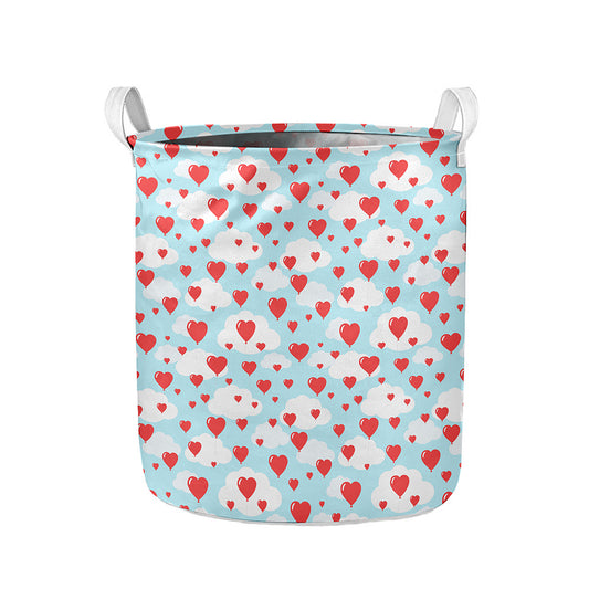 Red Heart Balloon Pattern Print Collapsible Laundry Basket