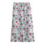 Red Heart Balloon Pattern Print Cotton Front Slit Maxi Skirt