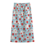 Red Heart Balloon Pattern Print Cotton Front Slit Maxi Skirt