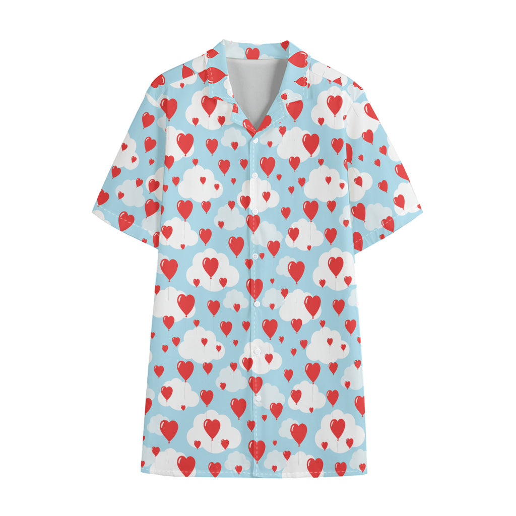 Red Heart Balloon Pattern Print Cotton Hawaiian Shirt