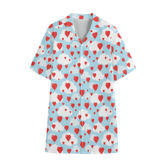 Red Heart Balloon Pattern Print Cotton Hawaiian Shirt