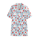 Red Heart Balloon Pattern Print Cotton Hawaiian Shirt