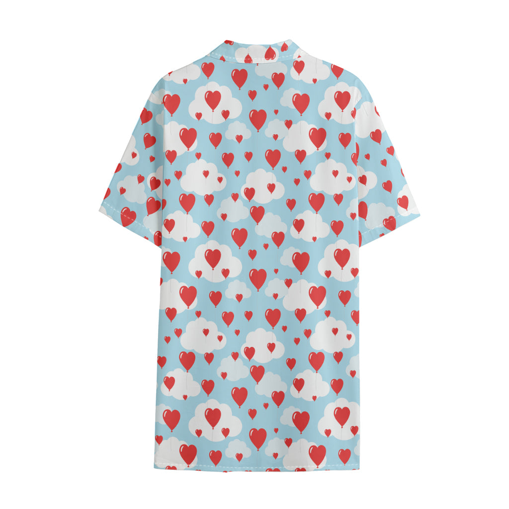 Red Heart Balloon Pattern Print Cotton Hawaiian Shirt