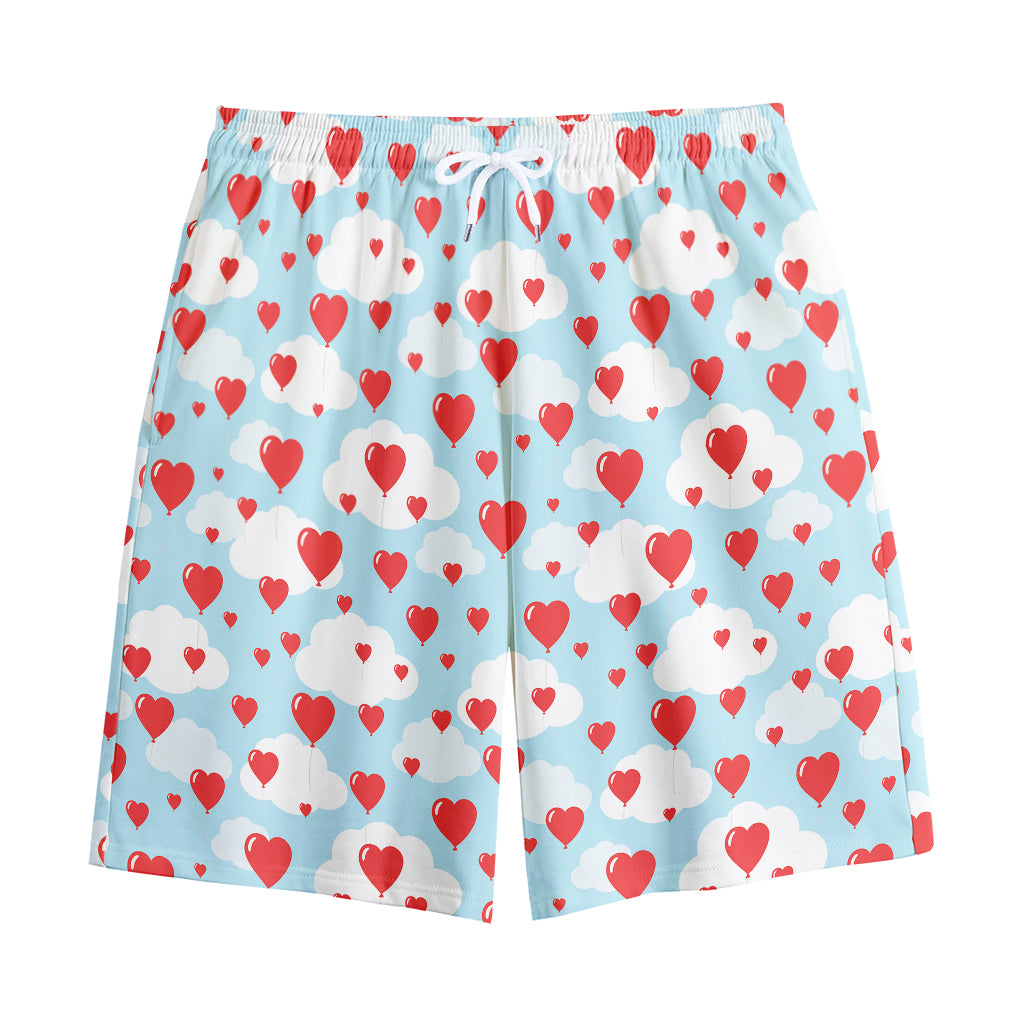 Red Heart Balloon Pattern Print Cotton Shorts