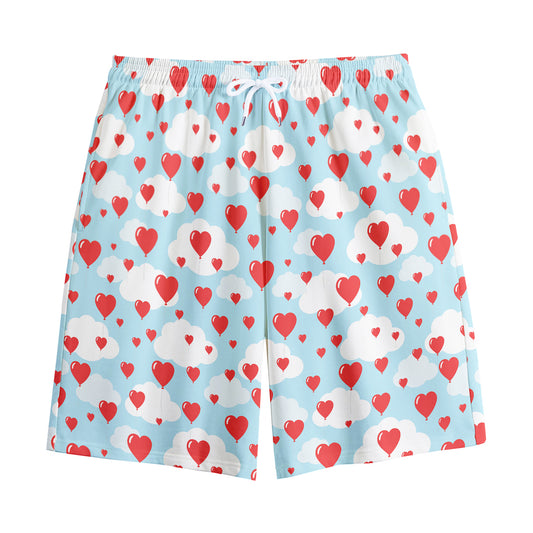 Red Heart Balloon Pattern Print Cotton Shorts