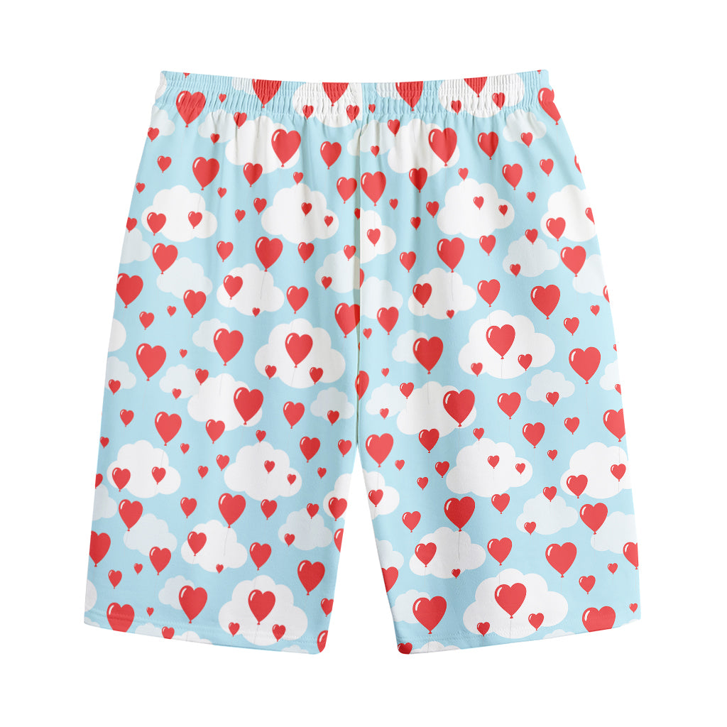 Red Heart Balloon Pattern Print Cotton Shorts