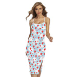 Red Heart Balloon Pattern Print Cross Back Cami Dress