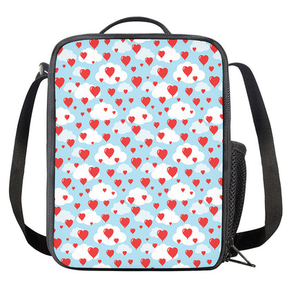 Red Heart Balloon Pattern Print Crossbody Lunch Bag