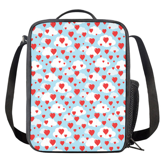 Red Heart Balloon Pattern Print Crossbody Lunch Bag