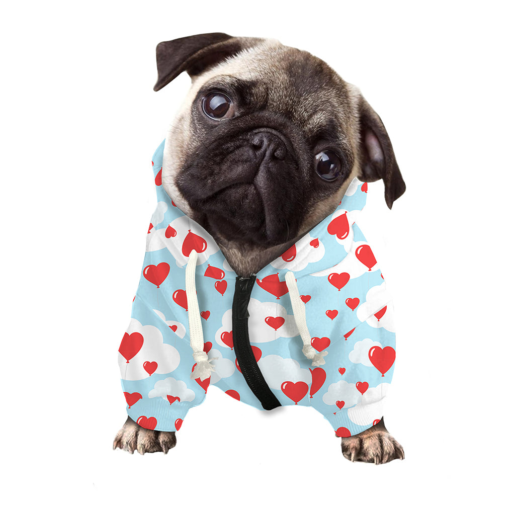 Red Heart Balloon Pattern Print Dog Zip Up Hoodie