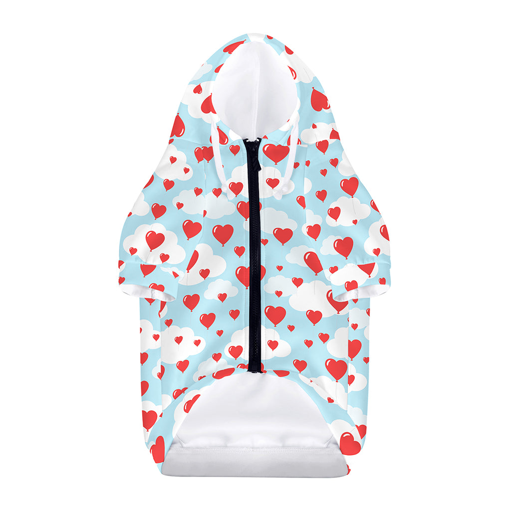 Red Heart Balloon Pattern Print Dog Zip Up Hoodie
