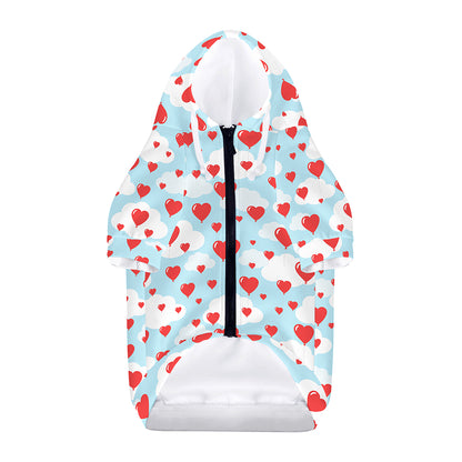Red Heart Balloon Pattern Print Dog Zip Up Hoodie