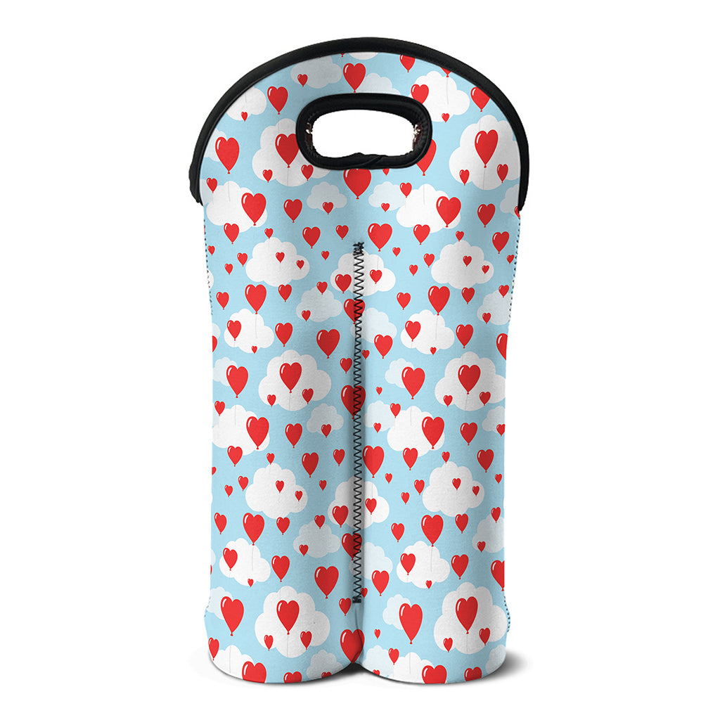 Red Heart Balloon Pattern Print Double Neoprene Wine Tote