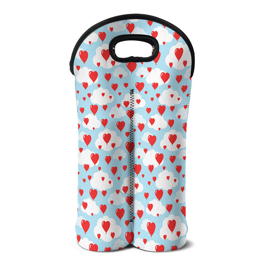 Red Heart Balloon Pattern Print Double Neoprene Wine Tote